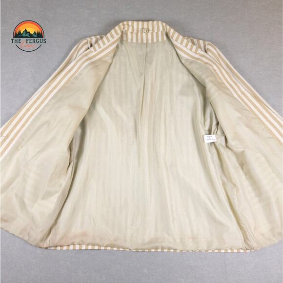 Kentucky Derby Blazer Linen Blend Wide Lapel Preppy Stripes Tan White Size 18 - Picture 3 of 16